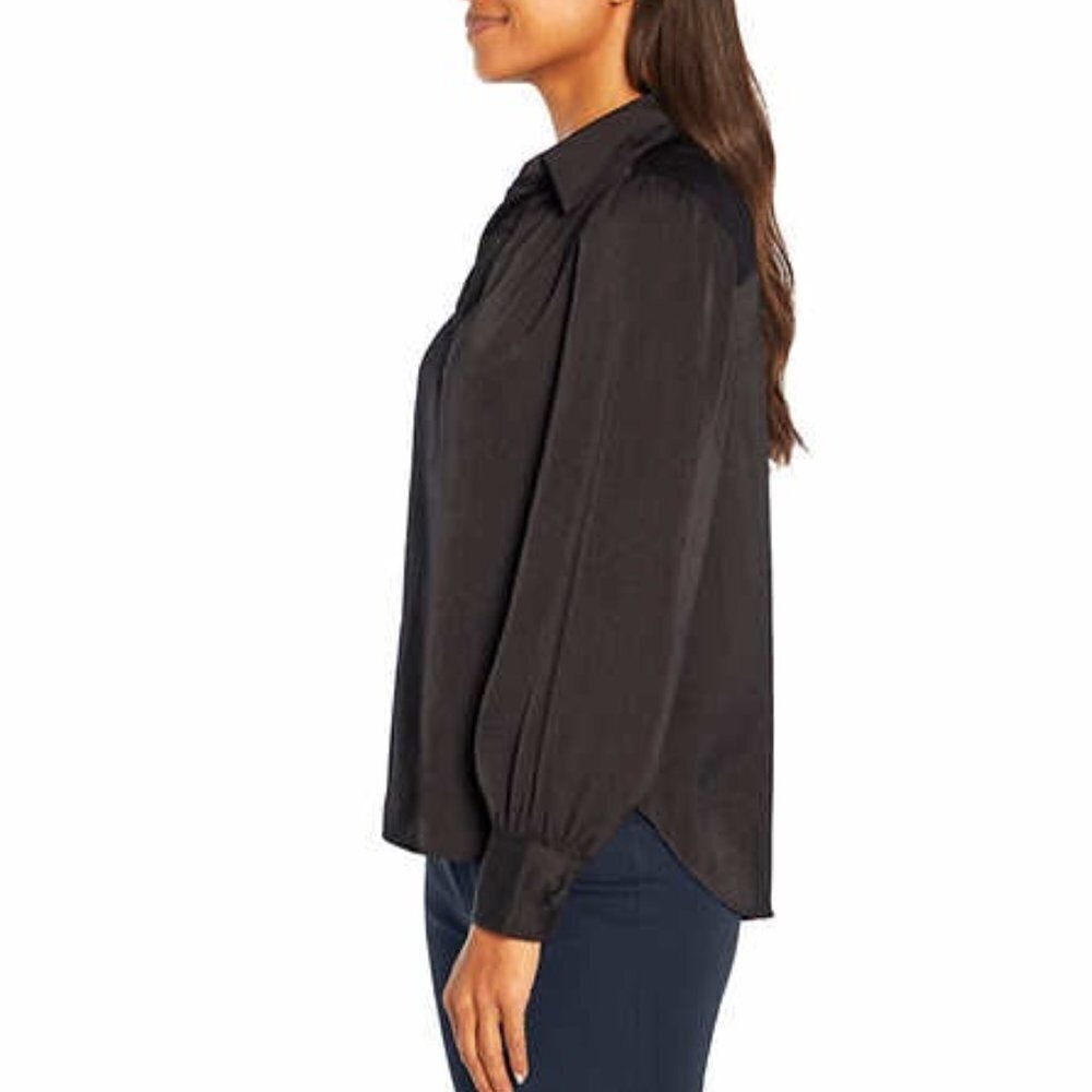 NWT! Banana Republic Women's Black Satin Long Sleeve Blouse - Size XL - Picture 13 of 15